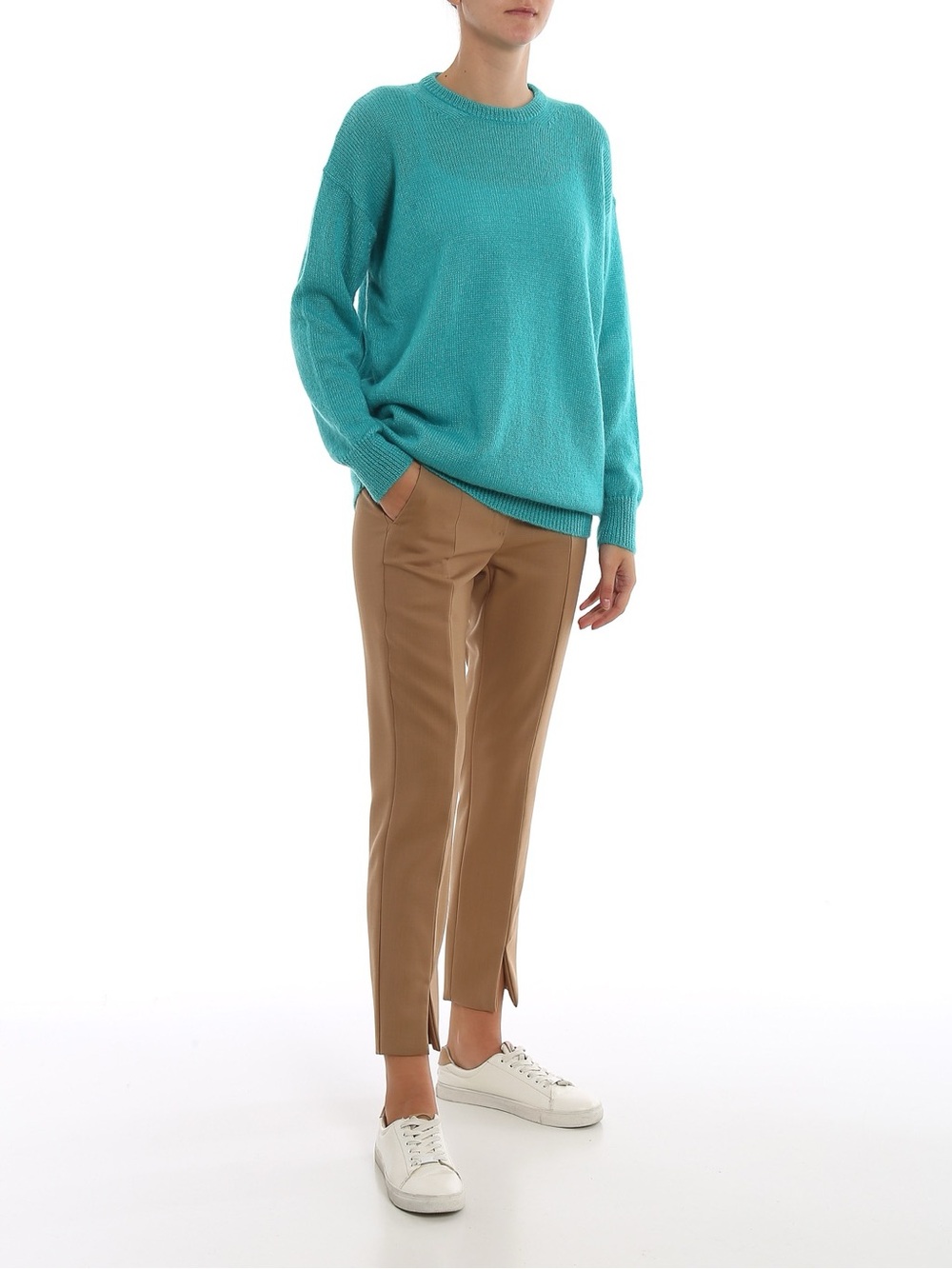 Max Mara Mohair Wool Crewneck Sweater Turquoise Oversized Knit Women Size L